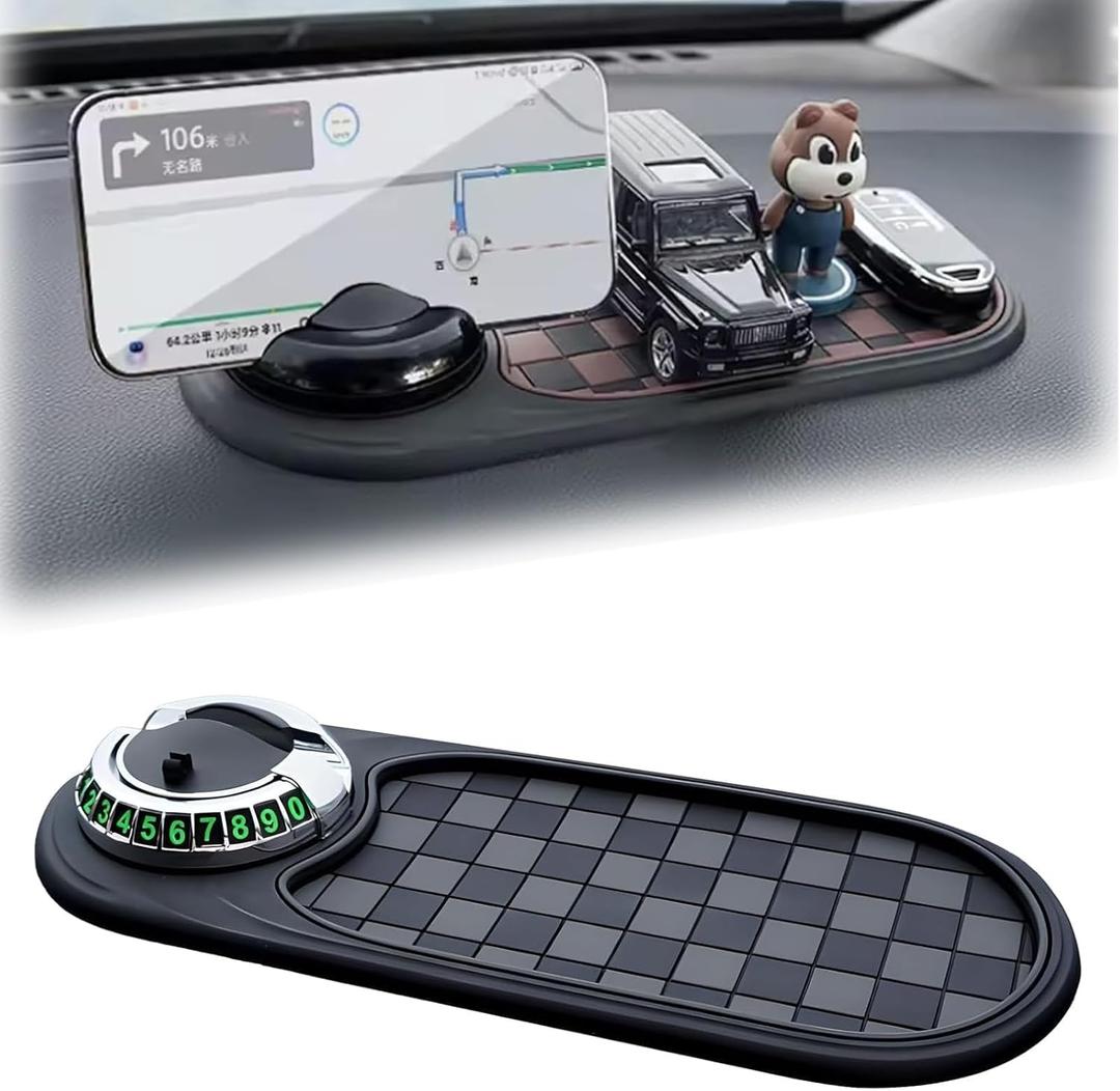 Multifunction Car Anti-Slip Mat Auto Phone Holder, Rotatable Anti Skid Car Dashboard Pad with Temporary Parking Numbe, Universal Anti-Slip Pad