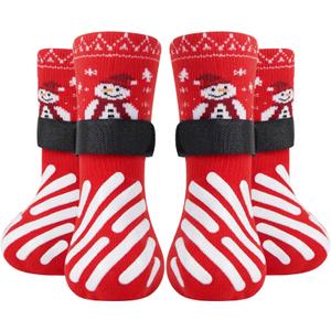 LOOBANI Christmas Double Side Anti-Slip Soft Dog Socks to Prevent Licking Paws on Hardwood Floors, Dog Paw Grip Protector for Hot/Cold Pavement Traction Control for Senior Dogs (Red-B, L)