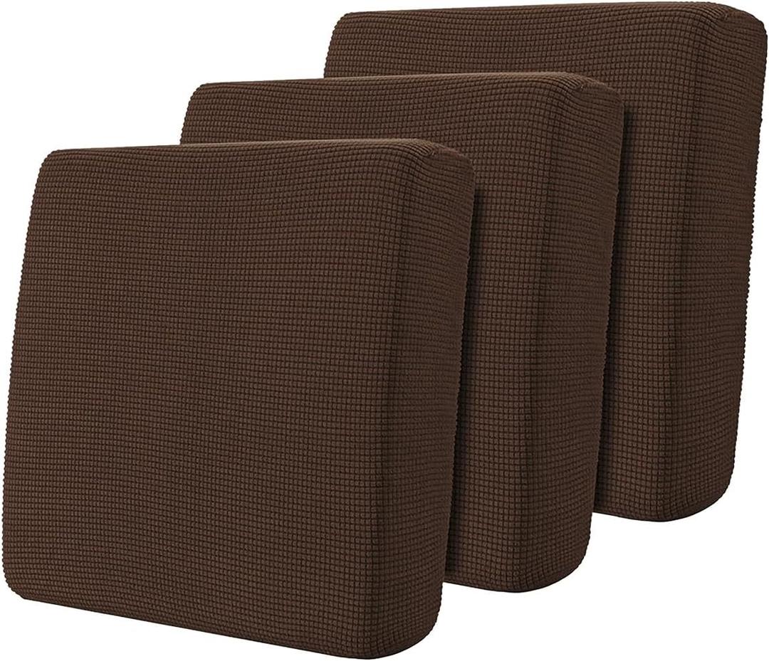 Hokway Stretch Couch Cushion Covers, 3 Piece Individual Sofa Cushion SlipcoversJacquard Sofa Seat Slipcover Set, Non-Slip Protector for Cushion (Chocolate,Small-3PC)