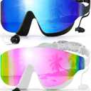 Swim Goggles, Frameless Wide View Swimming Goggles, Anti-Fog Anti-UV No Leaking Pool Goggles for Men Women Adult (Blue & Pink)