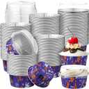 200 Pcs Halloween Mini Aluminum Foil Cupcake Baking Cups with Lids 5 oz Baking Liner Cups Cupcake Containers Pans or Halloween Party Wedding Birthday Party (Round)