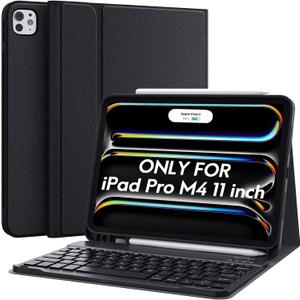 CHESONA for iPad Pro 11 Inch (M4 2024/M5 2025) Case with Keyboard, Magnetic Detachable Keyboard, Precise Cutouts Case with Pencil Holder, Rechargeable Wireless Folio Keyboard Case for iPad Pro M4 11'' (black)