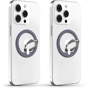 [2 Pack] PROfezzion Metal Ring Holder for Mag Safe, Magnetic Phone Grip Stand with Double-Sided Magnet for iPhone 16 15 14 13 12 Pro Max Plus & Mag Safe Case-Purple
