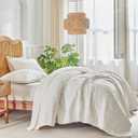 WARMDERN Linen Cotton Quilts Set King Size, 100% Cotton White Quilt Bedspreads with Box Stitched, 3 Pieces Soft Lightweight Bedspreads Coverlet with 2 Pillow Shams for All Season, Cream White, 106x96