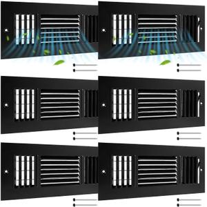 6 Pcs Black 10 x 4 Inch Interior Size Air Ceiling Vent Covers 3 Way Sidewall Wall Ceiling Register Air Conditioner Vent Covers Solid Steel HVAC Accessories for Home, Bathroom, Office, Toilet