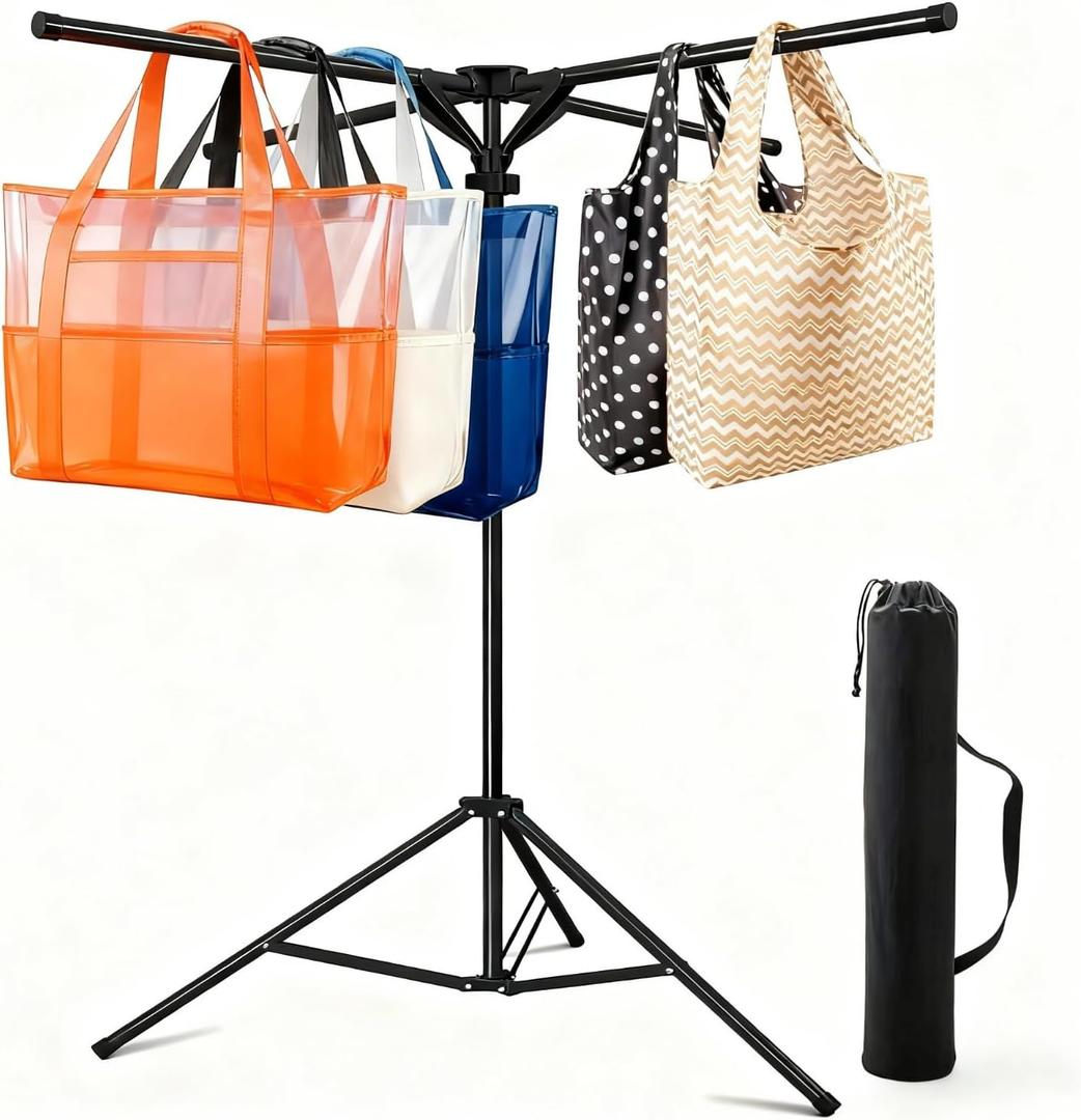 Heavy Duty Metal Shopping Bag Rack - Adjustable Height 51" to 71", Foldable Bag Holder Stand with Storage Bag, Retail Display Stand for Store/Boutique/Mall (Holds 50lbs)