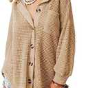 Dokotoo Womens Waffle Knit Shacket Jacket Casual Long Sleeve Button Down Shirts Dressy Blouses Tops M