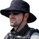 Fishing Hat, UPF50+ Wide Brim Sun Hat for Men Women, UV Protection Hiking Beach Bucket Hats Summer Safari Hat (Black)