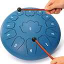 Steel Tongue Drum - 12-Inch 13-Notes Tongue Drum, C Major Outdoor Rain Drum With Tote Bag, Music Book, and Hand-Held Drumsticks (Blue)