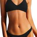 ZAFUL Women's Solid Spaghetti Strap Bralette Bikini Set Two Piece Swimsuit (Black, Large)