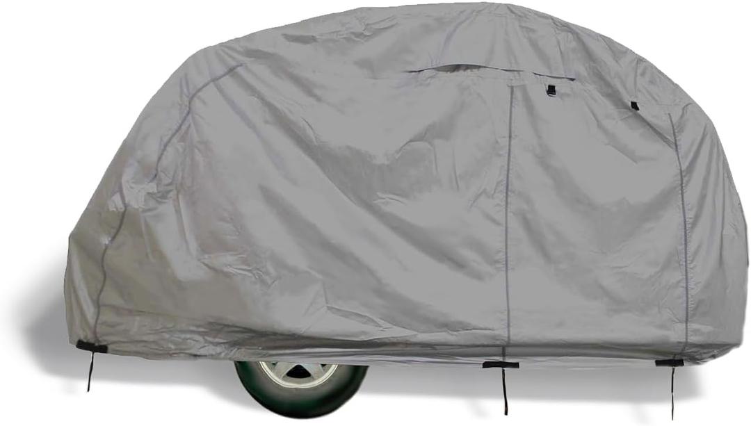 Premium Teardrop Camper Covers, Tear Resistant Teardrop Travel Trailer Cover with Access Panels, Fits 8'10' Long, 5.5'W Gray Color (Size 2: 8'10'L, 5.5'W)