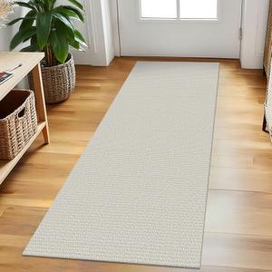 EARTHALL Woven Runner Rug 2x5 Ft Washable Runners for Hallways Cotton Rubber Backed Kitchen Runner Braided Indoor Floor Carpet Runners for Entryway, Hallway, Kitchen, Bedroom, Cream/Grayish