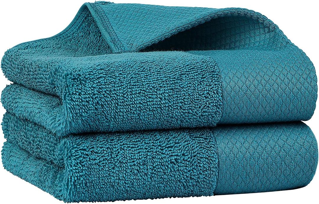 PiccoCasa 100% Cotton Hand Towels, 2 Pack Thick Face Towel Set Design, Super Soft and Highly Absorbent Hand Towel for Bathroom (Teal, 16 x 30 Inch)