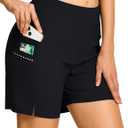 BVVU Women's 5" High Waisted Swim Board Shorts with Pockets Liner Tummy Control UPF50+ Quick Dry Beach Swimsuit Bottoms (Medium, Black)