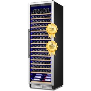 Upgraded 24 Inch Wine Cooler Refrigerator, 190 Bottles Wine Fridge with Professional Temperature Control System, Freestanding or Built-in installation, Quiet Operation (Stainless steel)