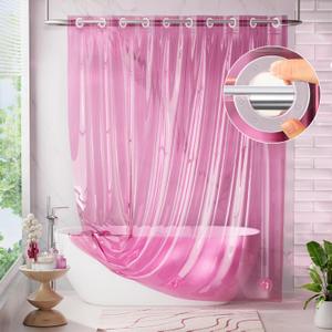 AmazerBath No Hook Shower Curtain and Liner 3-in-1, 8G Luxury Heavy Duty Clear Orange No Hook Shower Curtain Liner, 72x75 Cute EVA Bathroom Weighted Plastic Shower Curtain with 3 Heavyweight Stones 