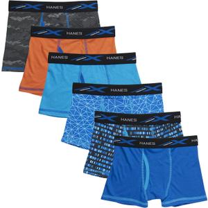 Hanes Boys' X-Temp Boxer Briefs, Moisture Wicking Breathable Underwear, Tagless, Assorted 6 Pack (Large, Orange/Blue - 6 Pack)