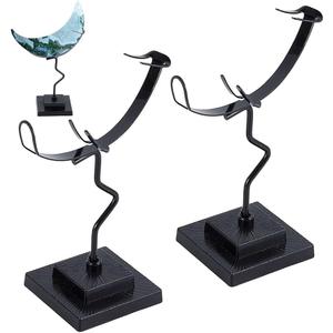 WEBEEDY 2 PCS Moon Shaped Crystal Holder Small Crystal Display Stand with Base Gemstones Holder Black Display Stand for Home Office Shop Studio Decoration Birthday Gift,12.2cm/4.8 inch Height