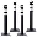 Kanayu 49 Inch Traffic Delineator Posts with 8.8 Lbs Rubber Base PE Delineator Post Portable Parking Pole Traffic Cone Barrier with Removable Base, Reflective Band(4 Packs,Black)