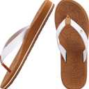 ONCAI Women's Flip Flops Arch Support Yoga Mat Summer Beach Woman Thong Sandals with Orthotic Rubber Soles (9, White/Khaki)