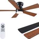 Ceiling Fans with Lights Flush Mount - 46in Low Profile Ceiling Fan Remote Control with 5 Dual-Sided Blades, Reversible 6 Speeds, Dimming & 2H Timing, Indoor Fan Light for Bedroom, Kitchen (Brown-46in-new)