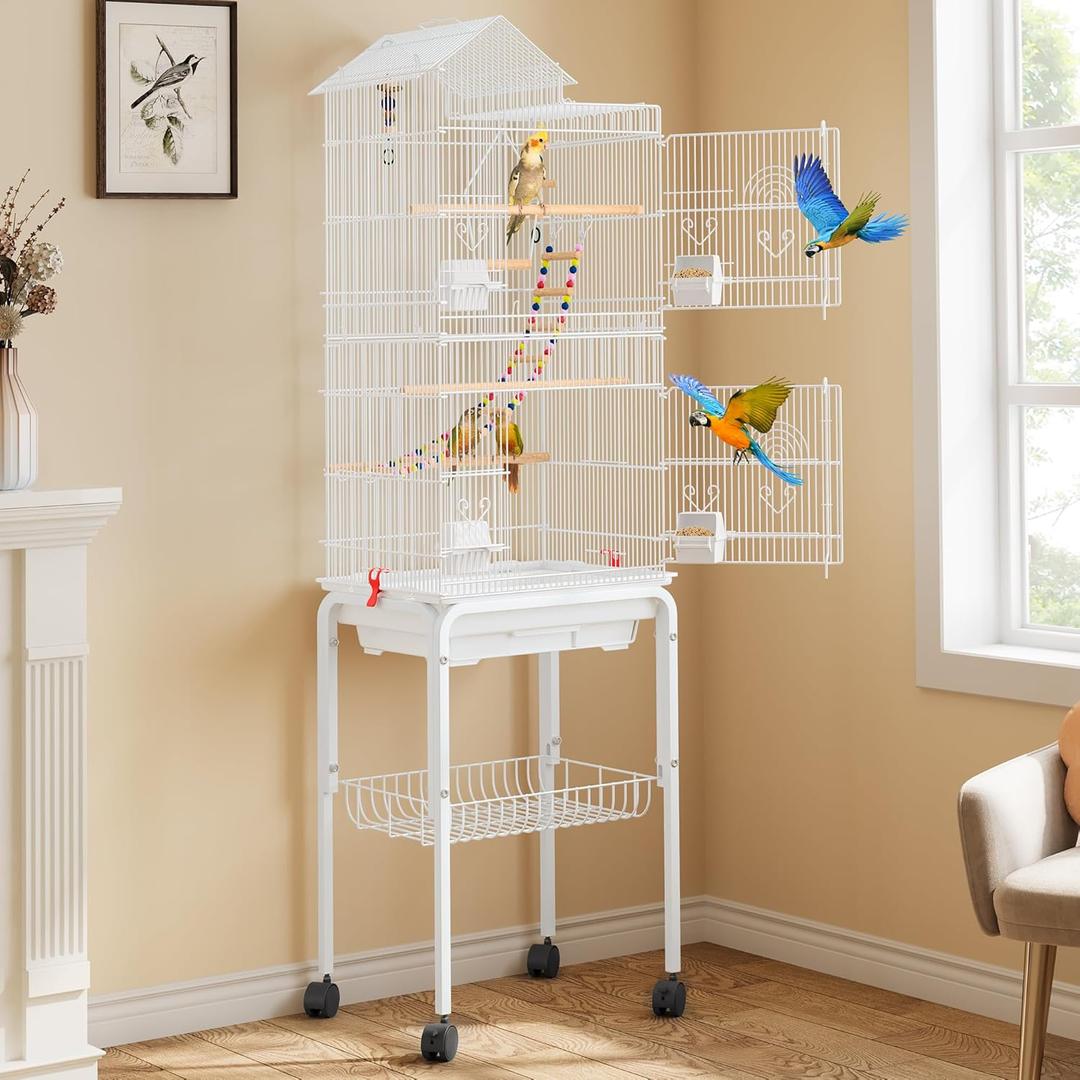 YITAHOME 62 inch Metal Bird Cage, Large Parakeet Cages for Parrot, Cockatiel, Lovebird, Pigeon with Roof Top, Rolling Stand and Hanging Accessories, White YITAHOME 62 inch Metal Bird Cage, Large Parakeet Cages for Parrot, Cockatiel, Lovebird, Pigeon with Roof Top, Rolling Stand and Hanging Accessories, White