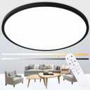 24 Inch Large Flush Mount Ceiling Light Fixture, Dimmable with Remote Control, 56W, 5600 Lumen, Modern, Round, Black, for Kitchen, Dining Room, Bedroom, Living Room, Home Office