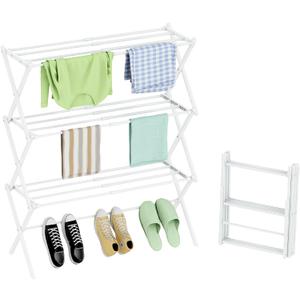 STARLATTA Foldable Drying Rack Clothing, 3-Tier Clothes Drying Rack Use for Indoor & Outdoor Anti Rust Laundry Drying Rack Collapsible 28" L x 35" H x 10" W