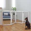 ZJSF Freestanding Foldable Dog Gate - Extra Wide White Puppy Gate for Stairs & Doorways - Tall 4 Panels Wooden Pet Fence