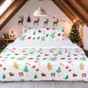 HITIME 100% Polyester Printed Christmas Duvet Cover Set - Queen Size 3 Piece Lightweight & Breathable Bedding Set, Soft Microfiber Comforter Cover with Zipper Closure, Christmas Cartoon