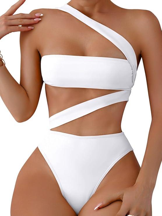 Lilosy Sexy Cutout Tube High Waist Bandeau Bathing One Piecce Swimsuit, S, White