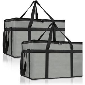 PEASUG 2PCS Insulated Bags for Food Delivery, XXXL Pizza Delivery Bags, Large Capacity Cooler Bag Keep Food Warm for Grocery Shopping and Catering, Foldable, Heavy-Duty (Grey)