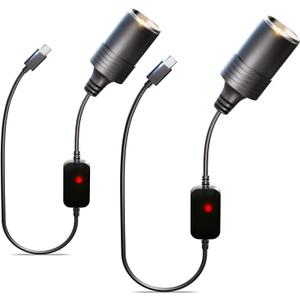 USB C to 12V Adapter, USB C to 12V Cigarette Lighter Adapter PD3.0 Type C Male to 12V Cigarette Lighter Socket Female Cable for Dash Cam Power Bank GPS Car Led Light Strips 2 Pack