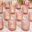 SUPMIND 24 Pcs Votive Candle Holders, Glass Holders Bulk for Table Centerpiece, Tea Lights Candle Holders for Wedding Shower, Party and Home Decor Pink 