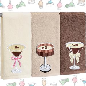 Espresso Martini Hand Towels Set of 3 Embroidered Espresso Martini Decor Cocktail Alcohol Kitchen Towels 100% Cotton 14 x 29 for Wine Love Gifts Bar Decor