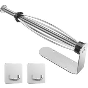 Paper Towel Holder Under Cabinet + Towel Robe Hooks, Single Hand Operable Under Cabinet Paper Towel Holder with Damping Effect Adhesive Wall Mount Paper Towel Rack for Bathroom Kitchen(Silver)