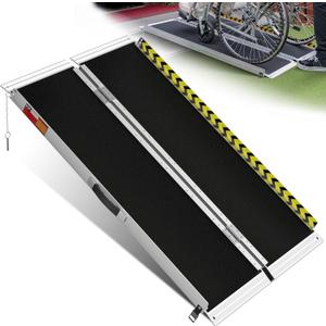 VNN Portable Wheelchair Ramp 4FT, Non-Slip Aluminum Ramps for Wheelchairs for Home, Handicap Wheelchair Ramps for Home Steps, Aluminum Loading Dock Plates, Doorways, Black