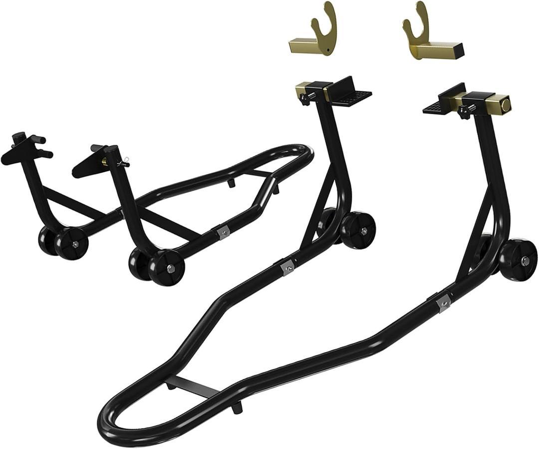 Motorcycle Stand Lift Front Rear Wheels Lift 900LBS Capacity with u+l Adjustable Swingarm Spool, Black