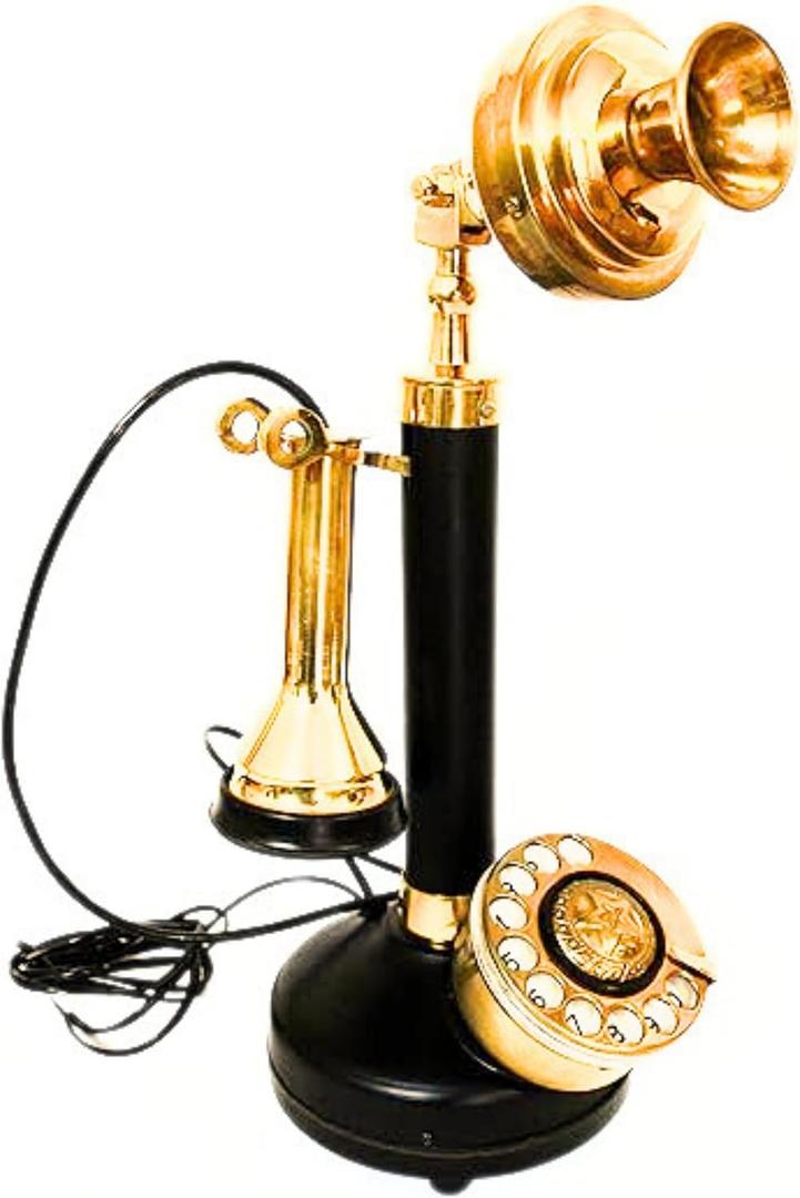 Black & Brass Handmade Replica Old Model Rotary Dial Telephone Home & Office Decor Modern Look Old Retro Candlestick Phone Ornamental Phone