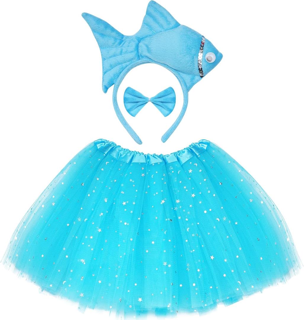 Dxhycc Animal Costume Set 3D Fish Goldfish Headband Bowtie and Tutu Animal Fancy Costume for Halloween Dress Up