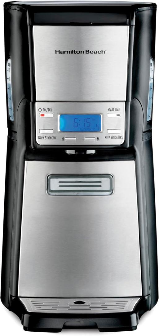Hamilton Beach One Press Programmable Dispensing Drip Coffee Maker with 12 Cup Internal Brew Pot, Removable Water Reservoir, Black & Stainless Steel (48465) (Black & Stainless Steel)