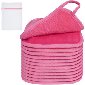 KODAMO Makeup Remover Cloth, Reusable Makeup Remover Pads Washable Travel Bag, Microfiber Makeup Removal Face Wash Cloths with Just Water, Gentle Soft,12 Pack, Pink