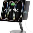 LULULOOK Magnetic Wireless Charging Stand for iPad Pro 11" M4 & M5, 360 Rotating Base with Anti-Slip Pad, Aluminium Alloy Foldable iPad Pro Stand Tablet Holder for Desk, USB C Cable Included