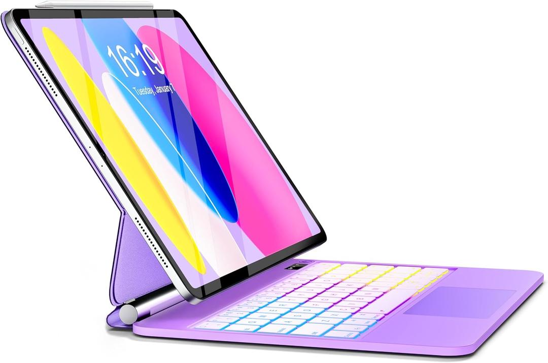 Magic-Style Keyboard Case for iPad 11th Gen A16 (2025)/10th Gen 10.9" (2022) with Floating Magnetic Cover, Rainbow Backlit & Multi-Touch Trackpad - Purple