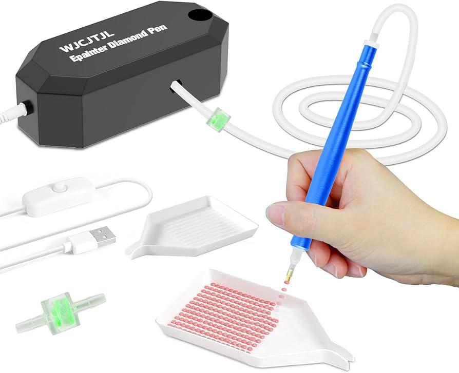 WJCJTJL Diamond Art Painting Pen Kit for Adults, Epainter Vacuum Diamond Art Painting Pen with Storage Tray, Accessories Tool for Setting AB Stones Without Wax, Quiet and Long-Lasting(Black)