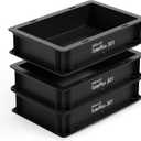KBDcraft Stackable Storage Bin - Heavy-Duty Plastic Organizer Box and Tray with Straight Walls, small plastic bin totes for storage, 12"x8"x3", 0.5Gal, Black, 3 Pack