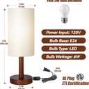 Small Table Lamp for Bedroom, Nightstand Lamp Linen Lampshade Bedroom Wood Base Small Bedside Lamp for Night Stands, Desk Lamps for Reading Living Room, Office (LED Bulb Included) (Black-Walnut Wood)