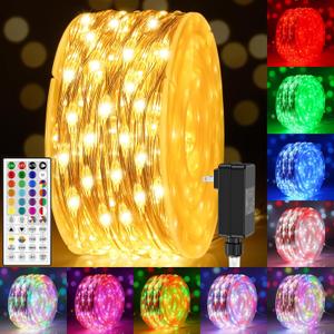 100FT 300LEDs Fairy Lights Plug in, 30V 24 RGB Colors+Warm White Color Changing Twinkle Lights, 150 Lighting Modes Timer IP44 Waterproof String Light with Remote for Indoor Outdoor Festival DIY Decor