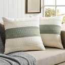 ZeeMart 2 Packs Cotton Boho Throw Pillow Covers 40x40 Inch Contrast Green, Soft Farmhouse Decorative Couch Pillow Cases Sage Green Cushion Covers for Sofa Bed Living Room Home Decor