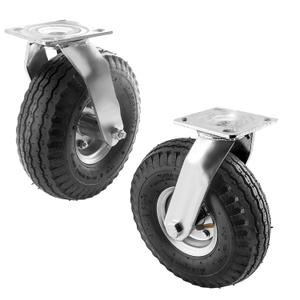(2 Pack) RRQ 10 Inch Caster Wheels, Pneumatic Swivel Caster Wheels with Zinc Top Plate 360 Degree Rotation for Cart, Dolly, Trolley, Workbench and Wagon, Black Rubber Wheels, 600 Lbs Total Capacity